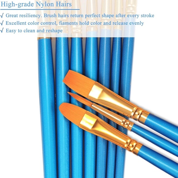 BOSOBO Paint Brush Set, 2 Pack 20 Pcs Round-Pointed Tip Nylon - Picture 3 of 6